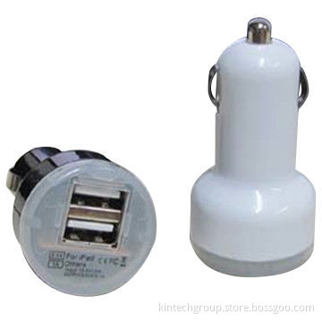 Car charger for mobile phones, two USB, 1 and 2.1A